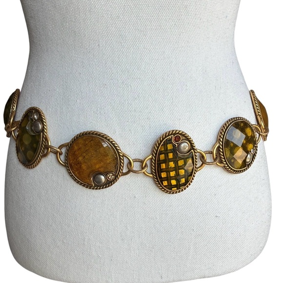 Chicos Statement Chain Belt Gold Circle And Oval Shaped - Picture 1 of 12